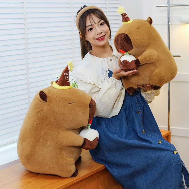 Urocza pluszowa kapibara, maskotka, śliczny, głupi, uroczy prezent urodzinowy, świąteczny dla dzieci, frytki, śliniak, ciasto, hipopotam, zwierzę, miękka zabawka.