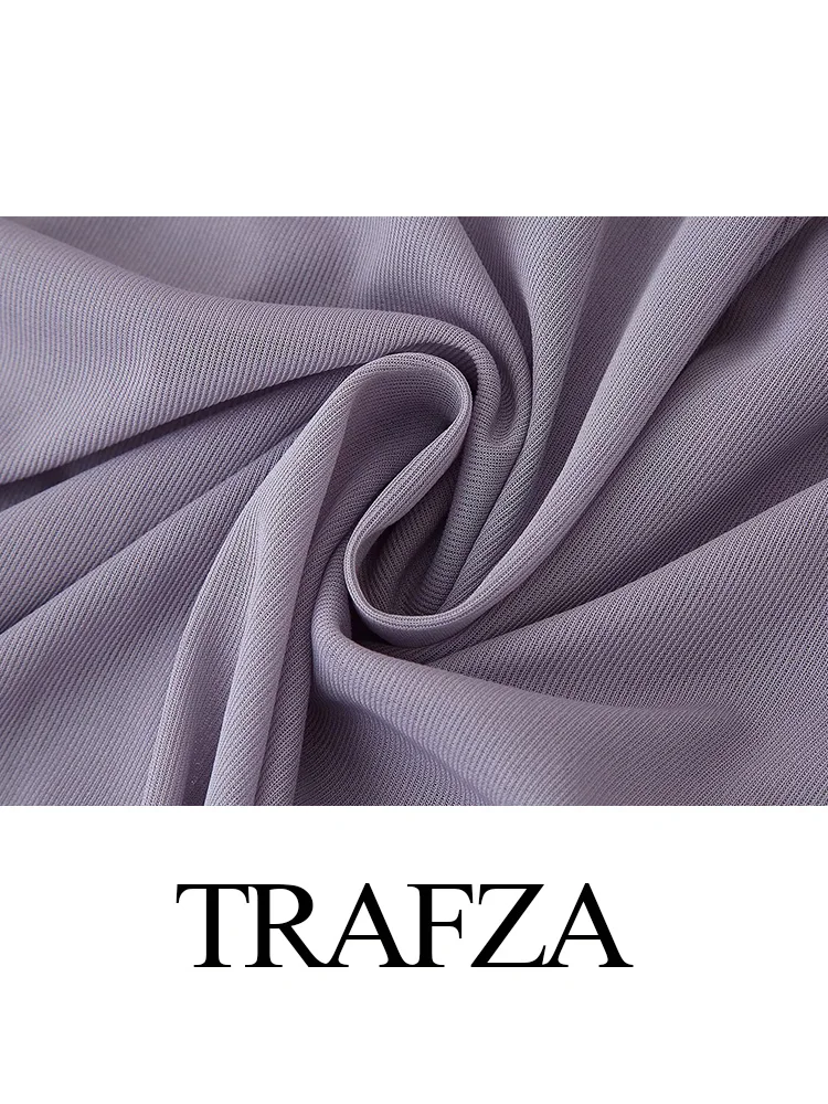 

TRAFZA Summer Women New Elegant Sleeveless Solid Fold Decoration Asymmetry Backless Short Tulle Top+Casual Mid-Waist Skirt Suit