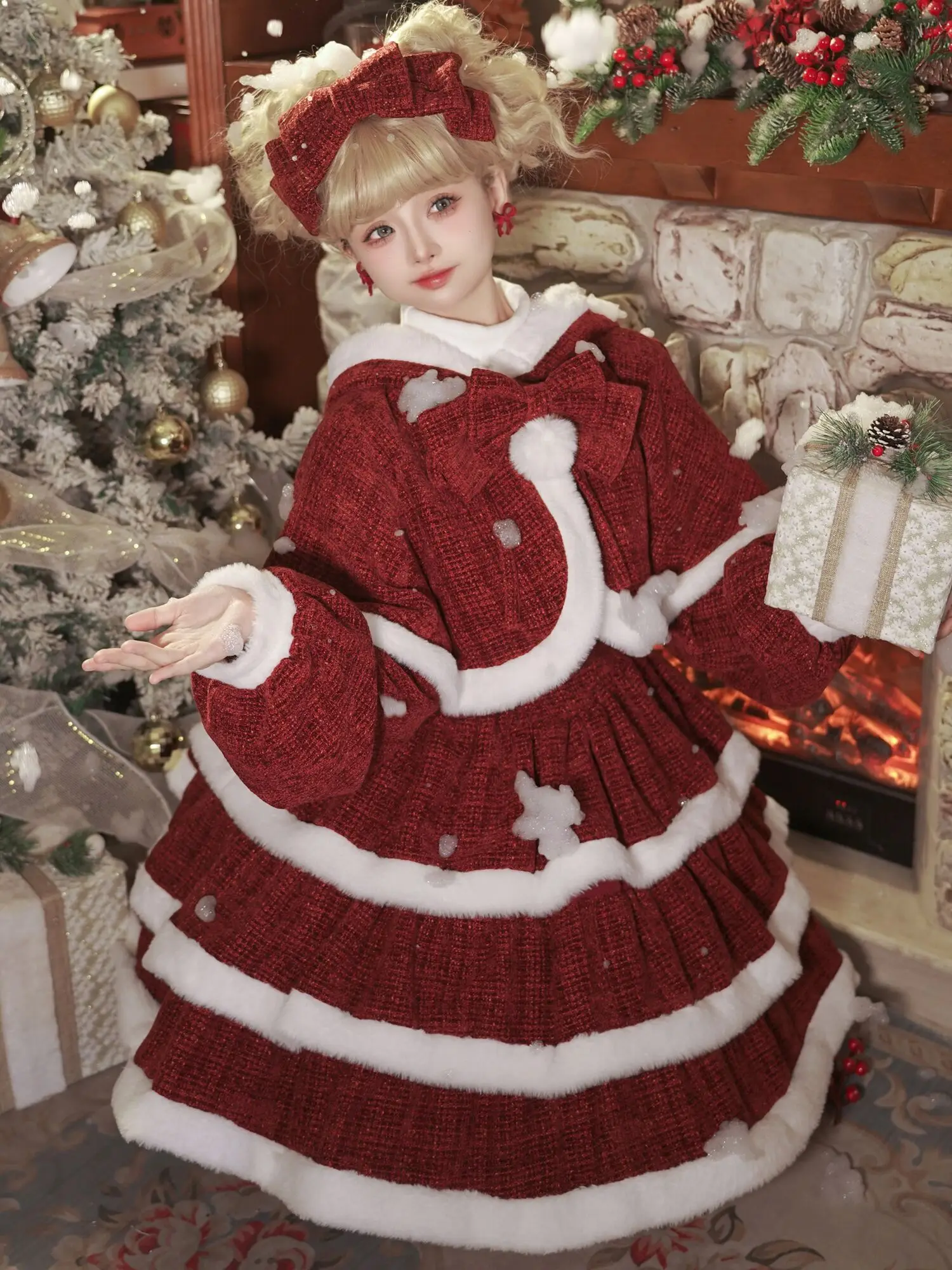 Nieuwe originele Kerst lolita Jurk Cape Nieuwjaar Rode Zoete Leuke Lolita prachtige elegante jurk set