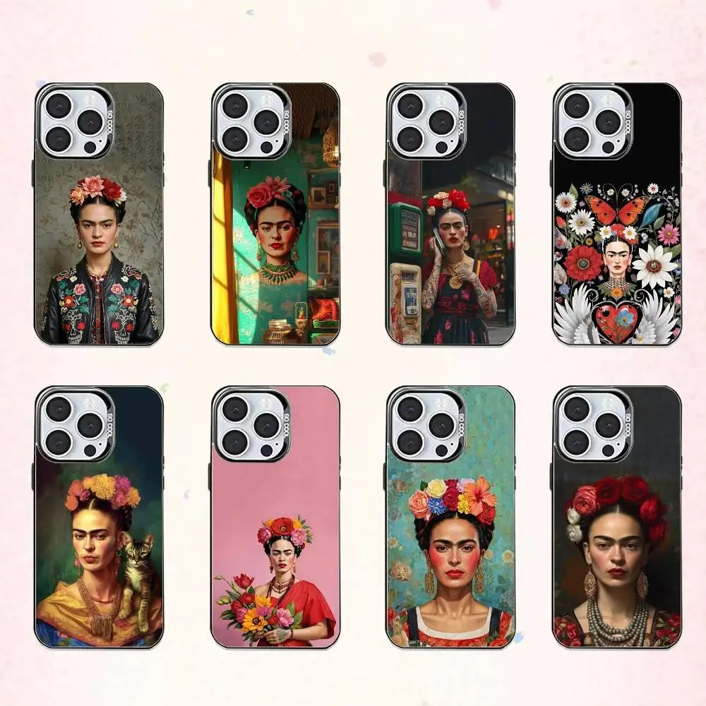 

Art F-Fridas K-Kahlo Fashion Phone Case For iPhone17,16,15,14,13,12,11 Plus,Pro Max Colored Silver Plated Inside Cover