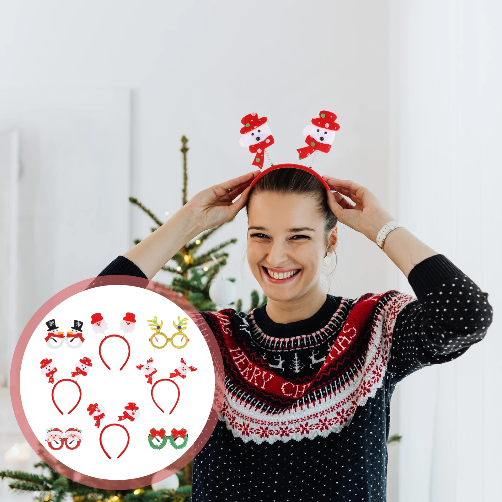 

Christmas Headband Glasses Xmas Hair Ornament Hoops Flash Decor Non-woven Fabric Accessory Lovely Fake Eyeglasses Child