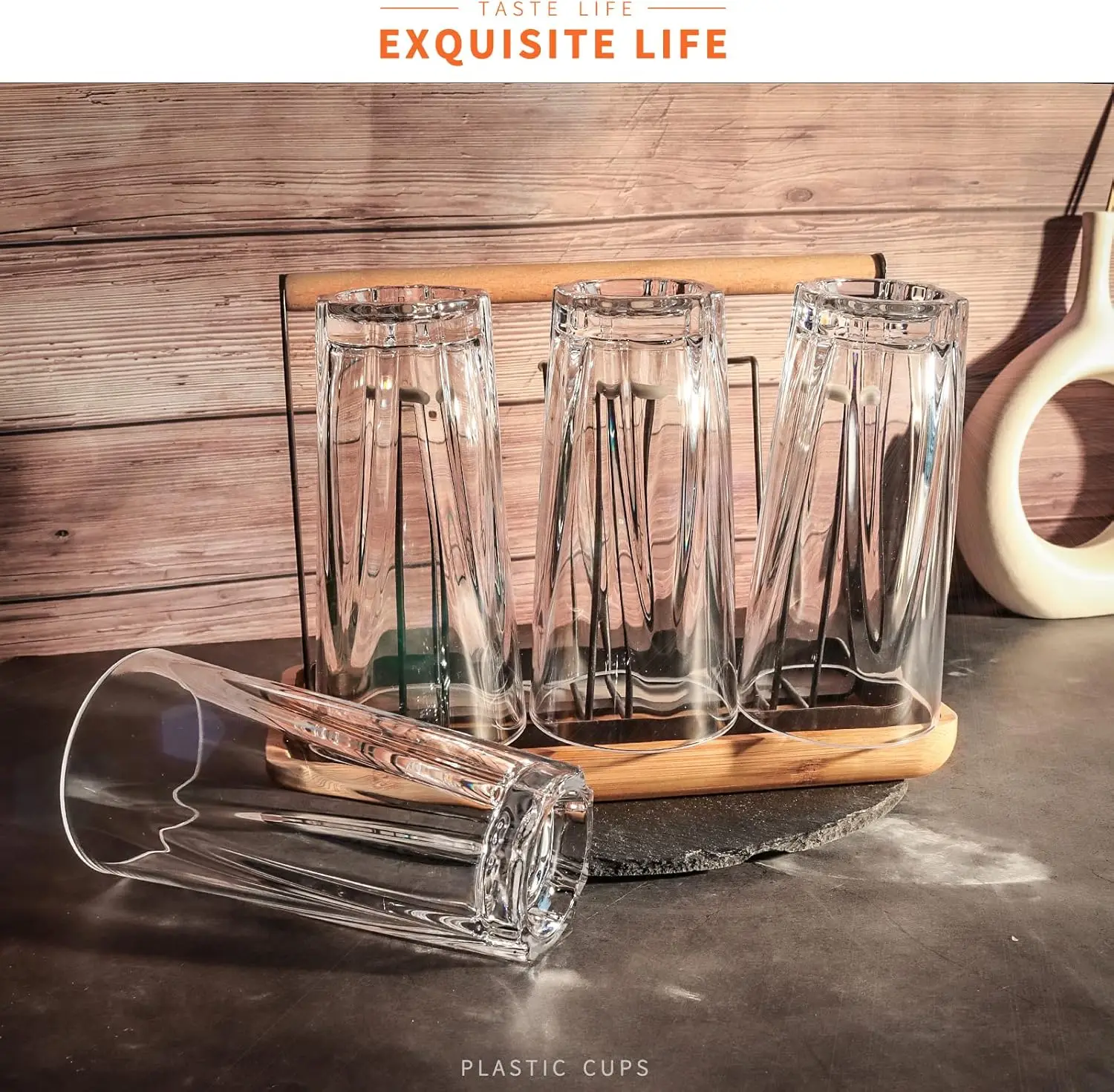 Stapelbare Kunststoffbecher, 4er-Set, Acryl-Trinkgläser für Kinder zum Trinken von Saftwasser, Camping, tragbare Tassen, Picknicks, Grillen