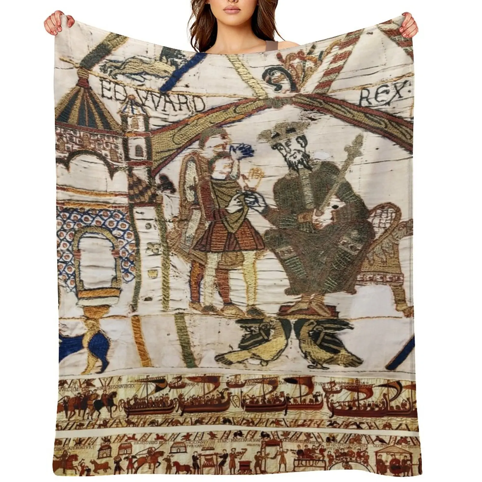 

THE BAYEUX TAPESTRY ,King Edward the Confessor and Harold Godwinson at Winchester. Throw Blanket Stuffeds Beautifuls Blankets