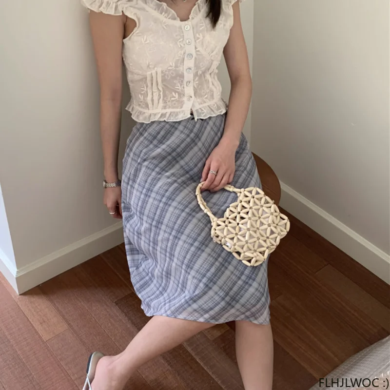 

Plaid Skirts New Design Summer Cute Sweet Girls Women Japan Girls Printing Outfits Show All-Match High Waist Knee Length Skirt