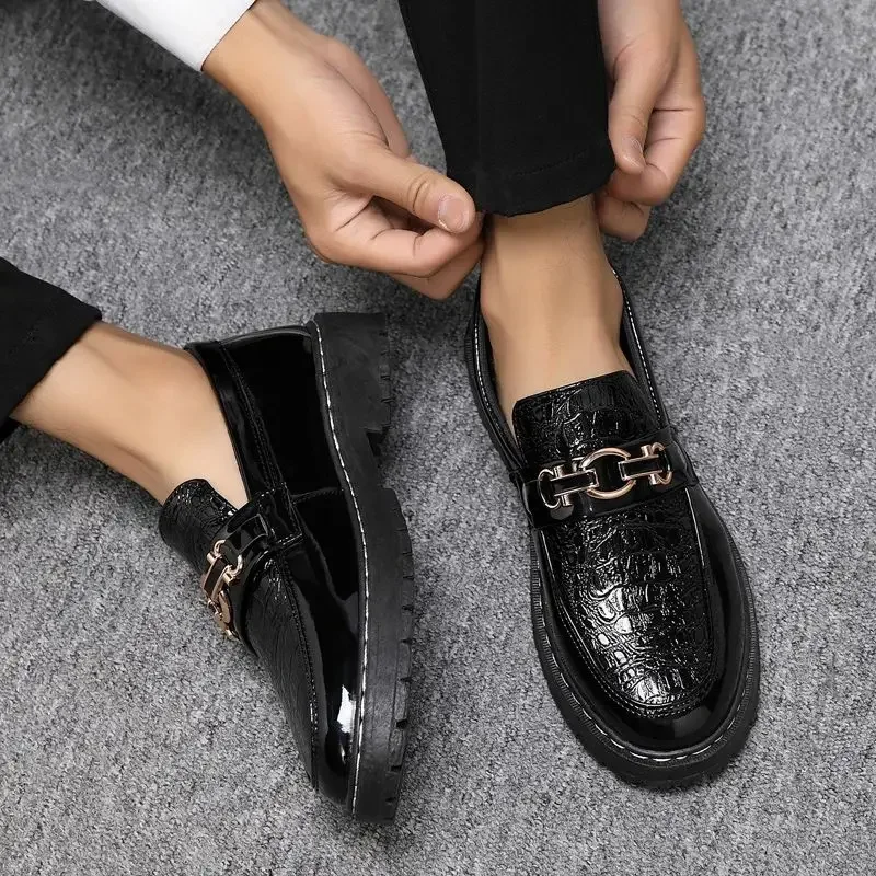 Male Casual Shoe Round Toe Black Men\'s Leather Shoes Non Slip and Waterproof Comfortable Slip-on New In Designer Luxury Sale Pu