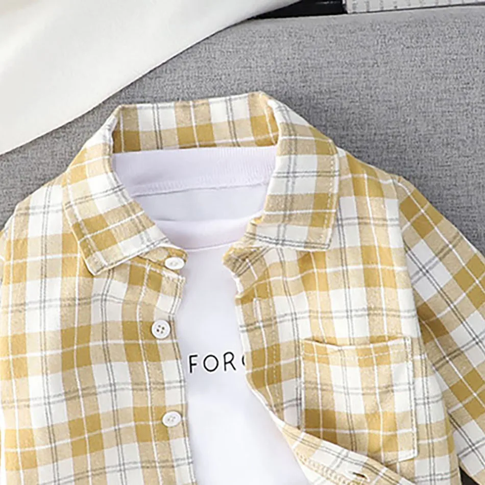 Spring and Autumn Collection for Young Boys Long Sleeve Plaid Shirts with Trendy Korean Design Perfect for the Upcoming Season