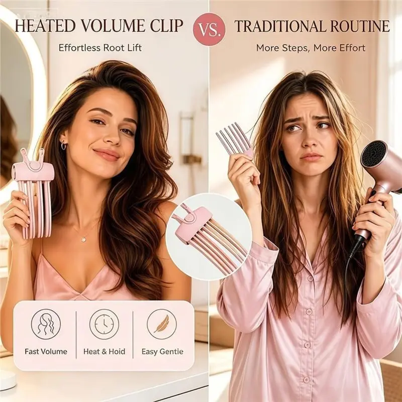 Efficient-Heated Volumizing Clip 2-Temp Control, Wireless Root Lift Tool Type-C Rechargeable Hair Volumizer For Women