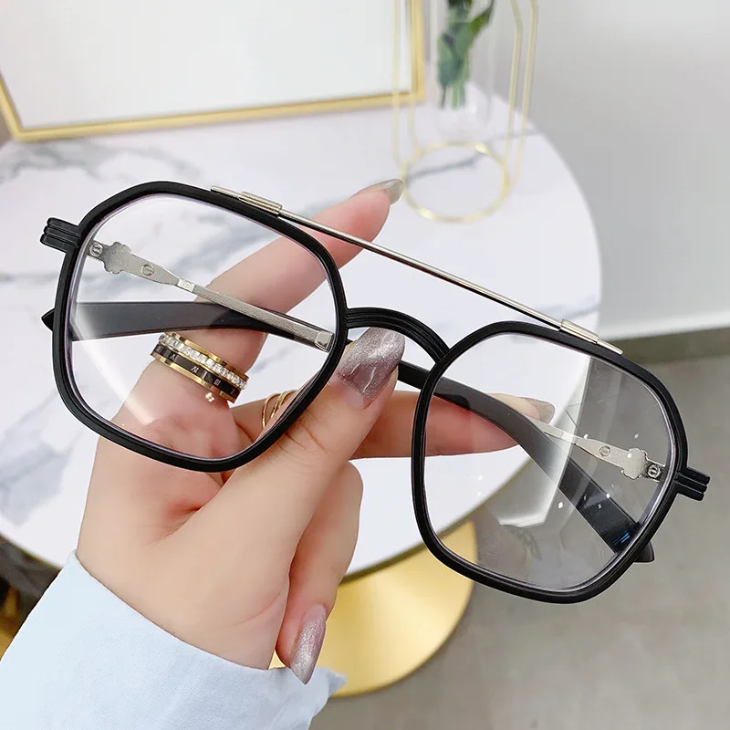 

Vintage Double Beam Square Myopia Glasses Men Women Anti Blue Light Near Sight Eyeglasses Prescription Eyewear Diopter 0 To -6.0