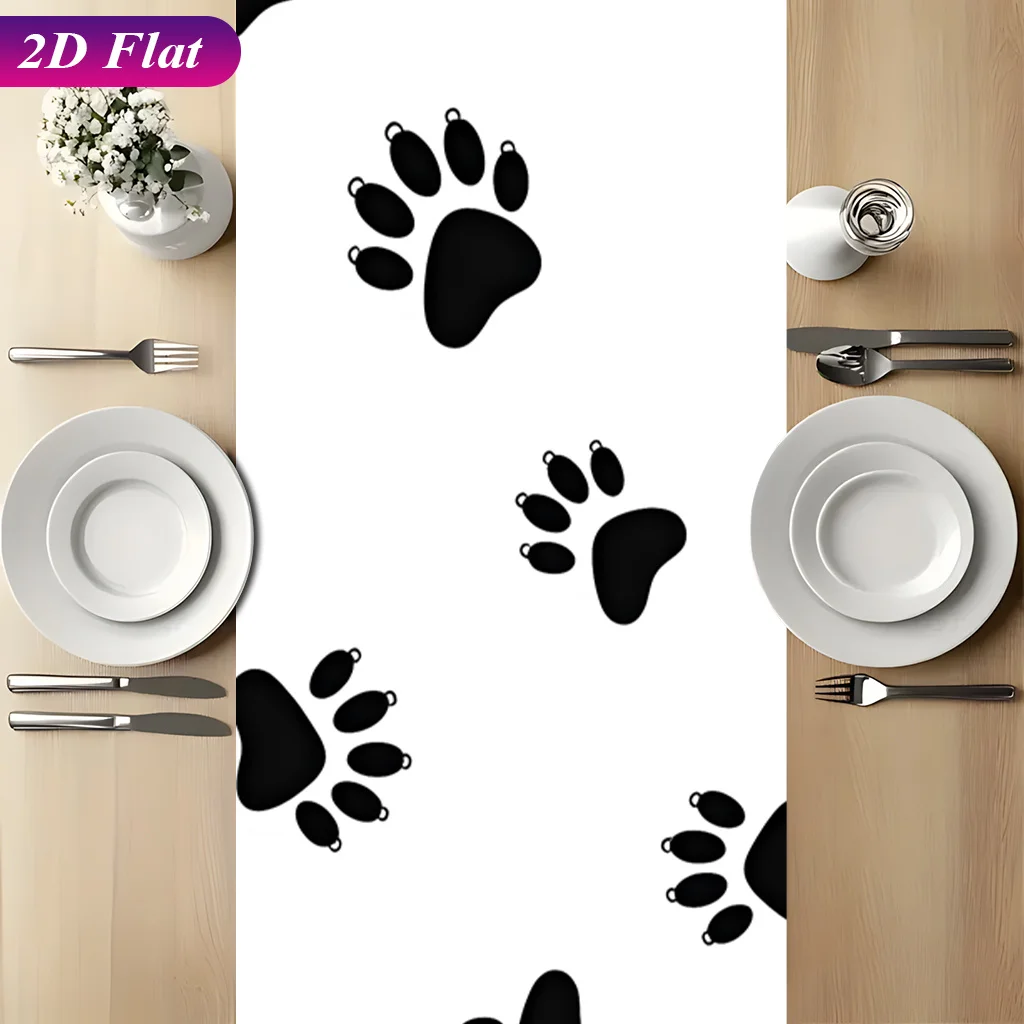 1pc 2D Flat Cute Cat with Paw Prints Tablecloth, Festive Home Decor for Wedding Birthday Housewarming Christmas, Indoor & Outdoo