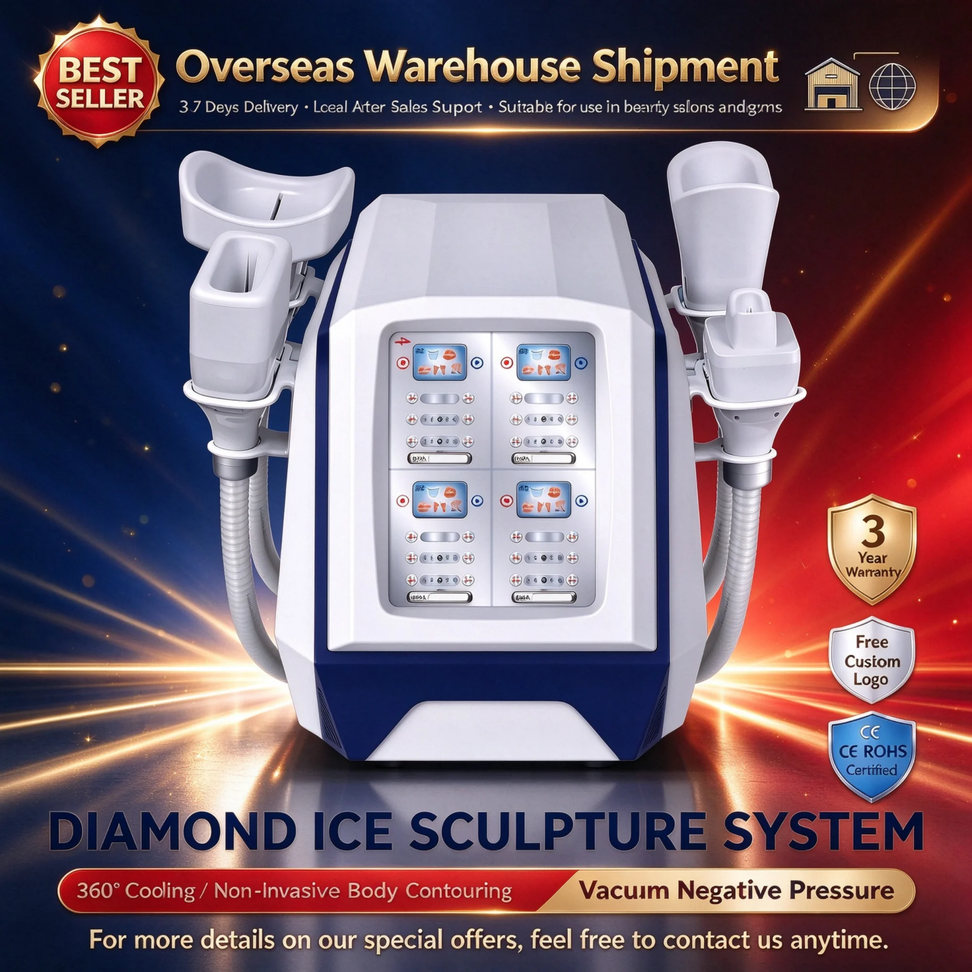Desktop 4Channel Cooling Body Contouring Machine 4Working Handles 6Replaceable Applicators Vacuum System Salon Beauty Equipment