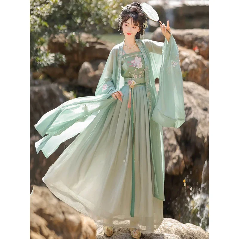 

YF69 Hanfu женская зеленая юбка феи династии Тан с широкими рукавами Xianqi Piaopiao улучшенная версия платья древнего лета