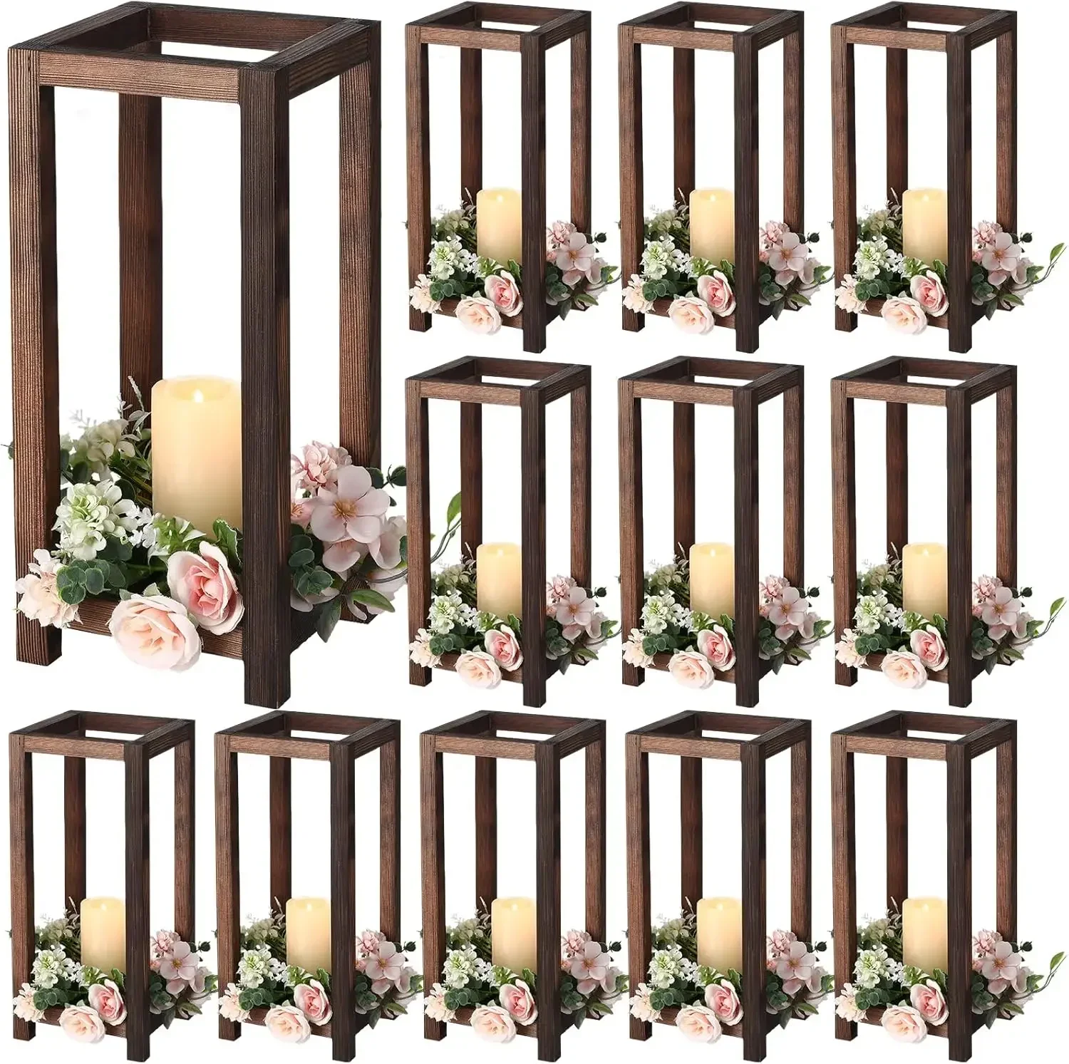 12 Pcs Wooden Wedding Lantern Centerpiece Integrated Rustic Wedding Candle Holders for (12.99 Inch High) USA