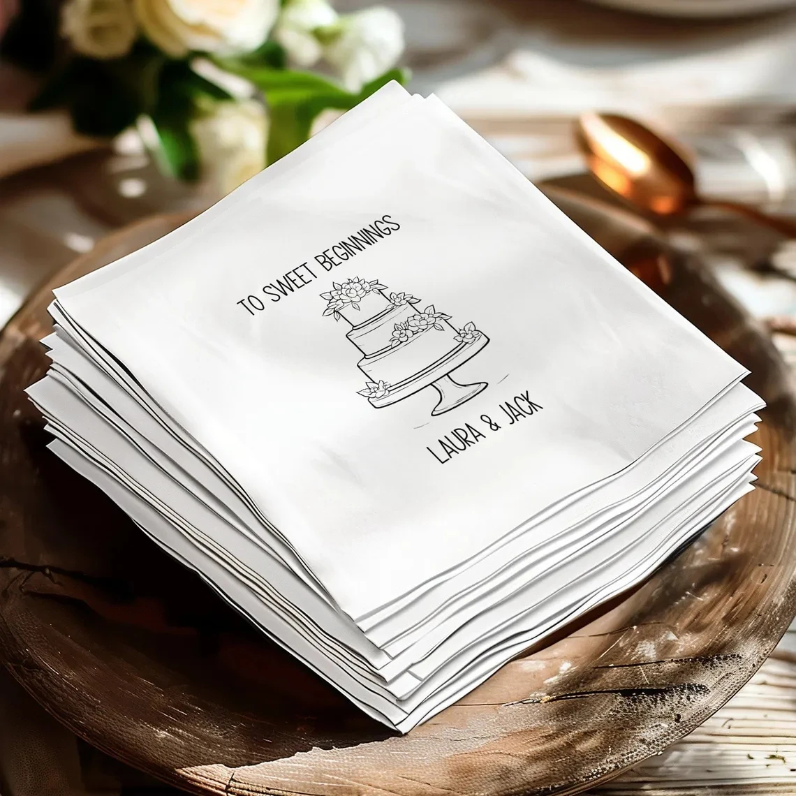 

50PCS Personalized Wedding Napkins, Wedding Cake Napkins, Custom Bridal Shower Napkins, Rehearsal Dinner, Bridal Shower Napkins,