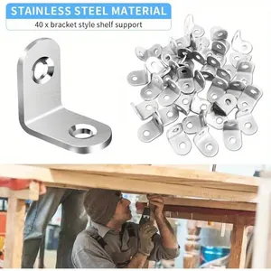 Stainless steel l shelves for shelves, small right corner angle, wooden furniture, chair, drawer, 80pcs screws, 40pcs 6 Main sales singer Metal - №2