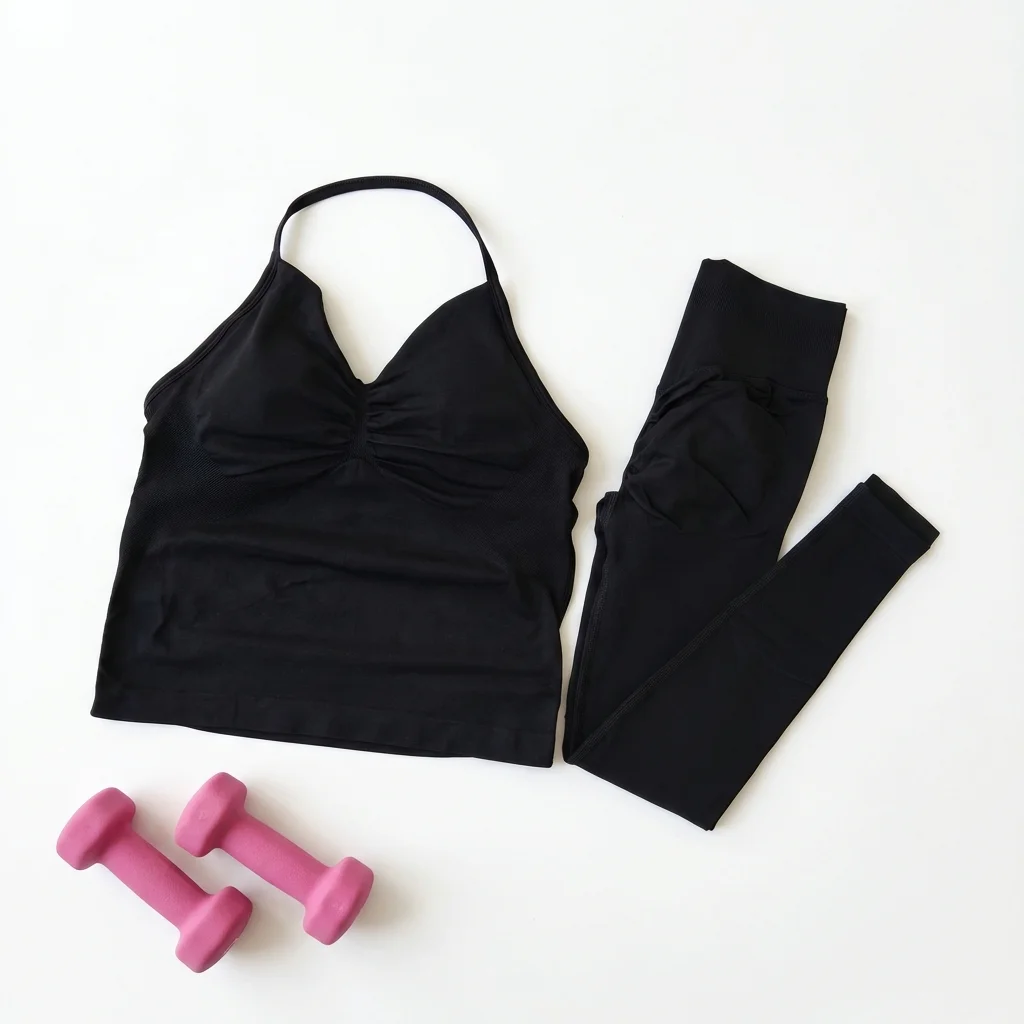 2-teiliges Yoga-Set für Damen: Rückenfreies Neckholder-Top, Hochgeschnittene Nahtlose Shorts, Fitness-Sportbekleidung, Workout-Set – Detail 5