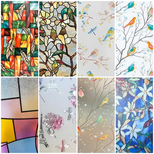 스테인드 글라스 창문 필름, 비접착 정적 클링 윈도우 틴팅 필름, 프라이버시 창 필름 장식용 무광 유리 필름 