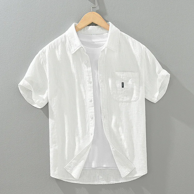 Cotton Linen Shirt Men's Oversized Shirt Mens Shirts and Blouses T-shirts Man Korean Popular Clothes Tiki Hawaiian Short Sleeve