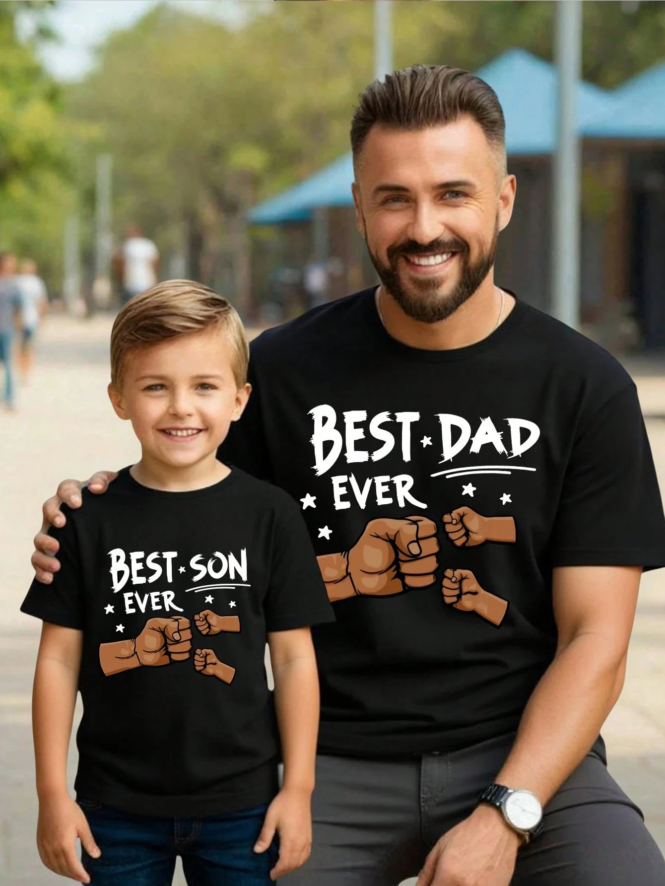 2026 New Father’s Gift Family Matching Unisex Oversized T Shirt Best Dad Ever Fist Bump Star Letter Print Streetwear Tee