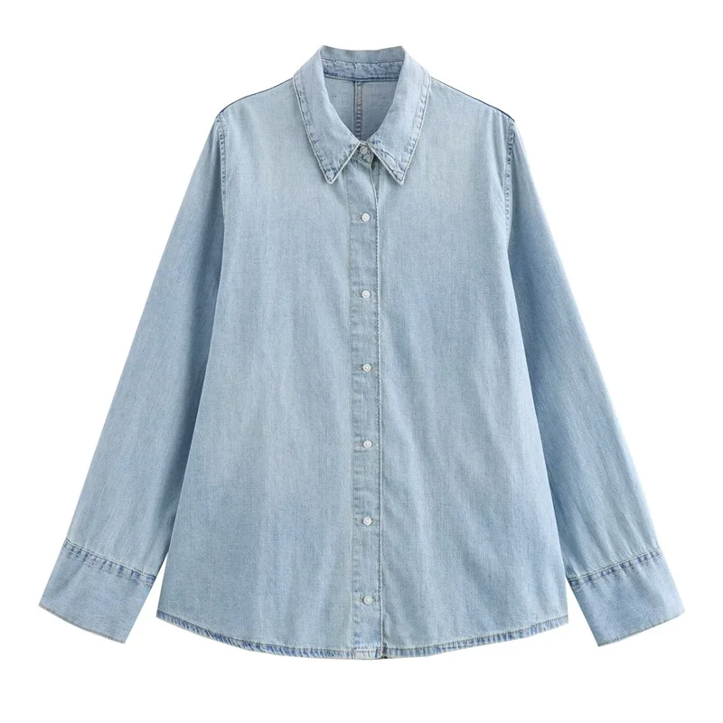 ZBZA Women's Shirt Jacket Denim Outwear Tops 2024 Summer New Casual Fashion Loose Coat Vintage Lapel Shirts and Blouse