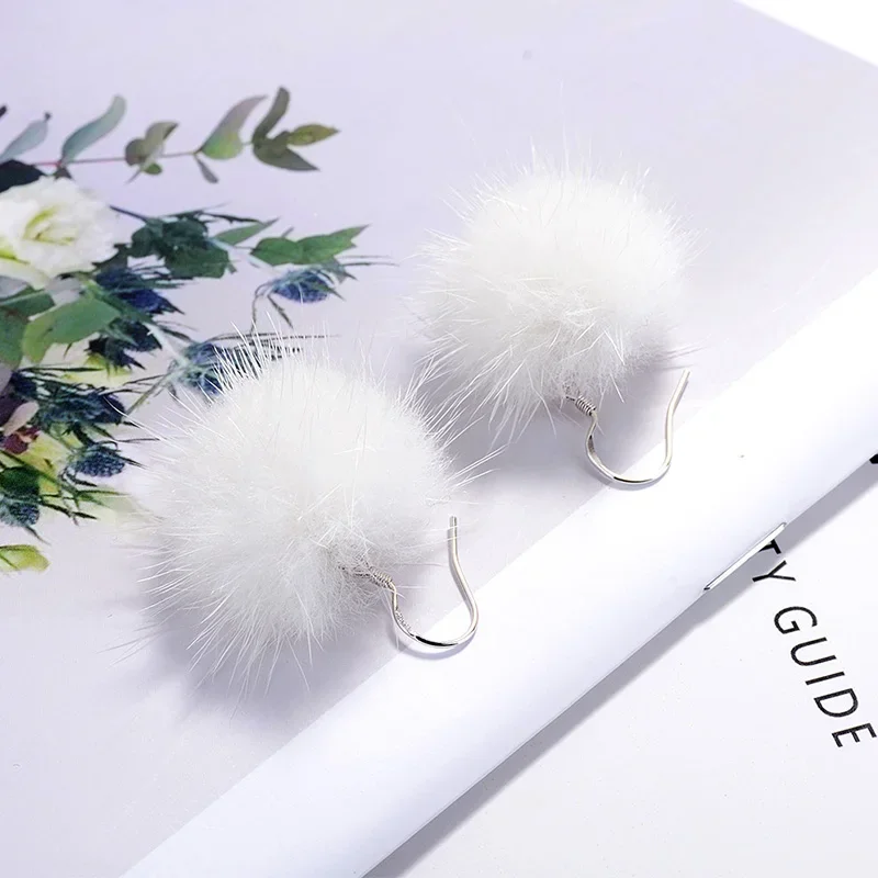 Cute Fluffy Fur Ball PomPom Drop Earrings for Women Short Soft Pom Pom Ear Dangle Jewelry Winter Gift Trinket Brincos