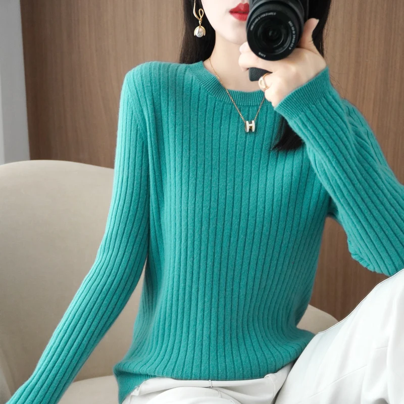2026 Damen-Pullover Herbst Winter Langarm-Pullovers mit O-Ausschnitt, gestreift, warm, koreanische Mode, als Unterhemd tragbar, lockerer Jumper – Detail 16