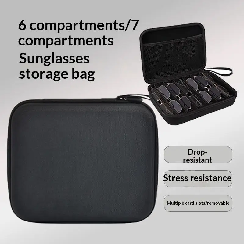 Portable Eyeglass Travel Case with Adjustable Divider Hold 6-7 Pairs of Glasses or Sunglasses Compact and Protective Organizer