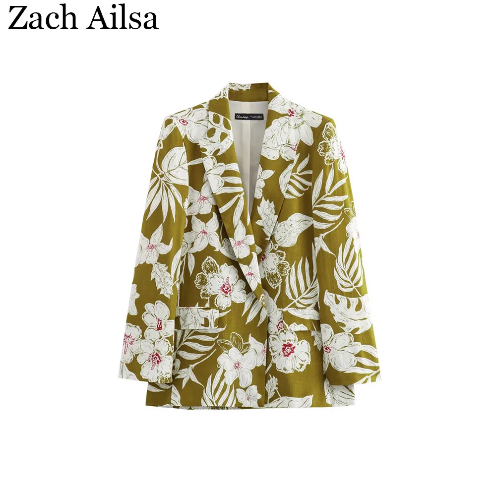 

Осенний новый женский льняной пиджак с цветочным принтом