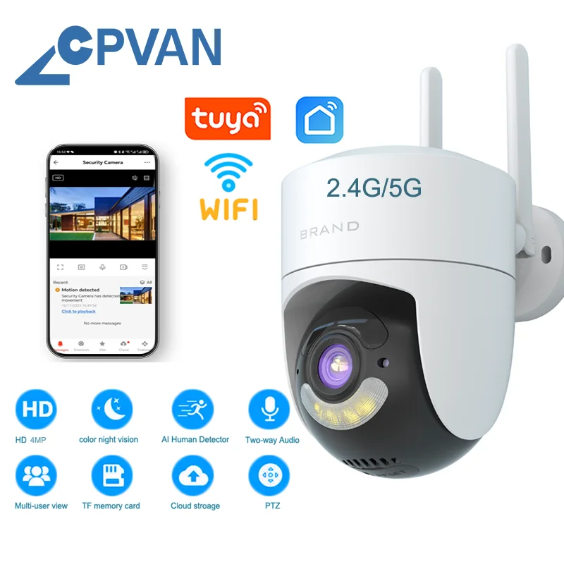 CPVAN-Caméra de surveillance extérieure HD 4MP, dispositif de sécurité domestique sans fil, avec Wifi, 2.4G/5G, détection de mouvement, compatible