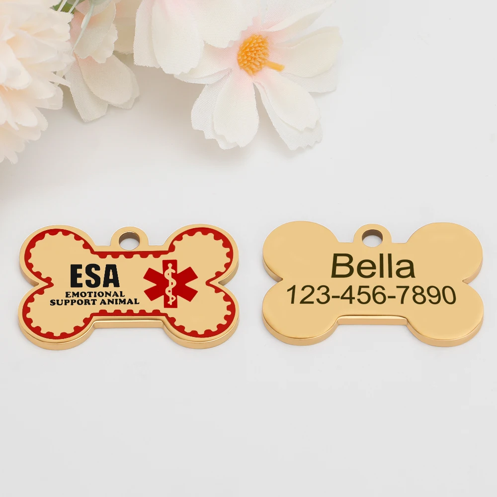 Personalisierte ESA-Hundemarke aus Edelstahl – Individuelle Emotional Support Animal (ESA) Haustier-ID-Anhänger in Knochenform – Detail 6