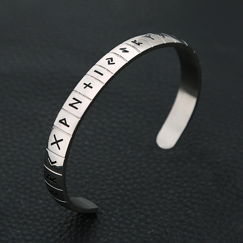 Black Stainless Steel Viking Rune Bracelets For Men Women Retro Viking Tree of Life Bracelet Biker Fashion Jewelry Amulet Gift image 3