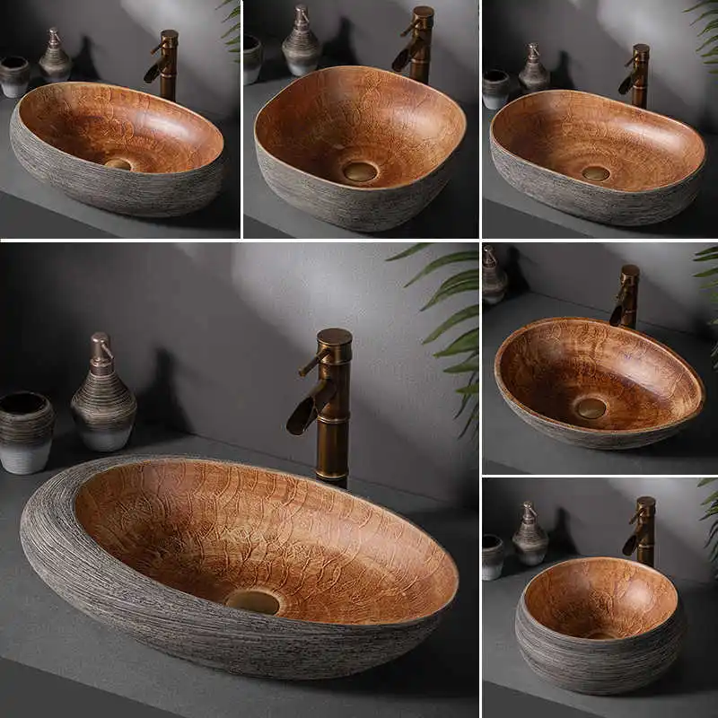 

Ceramic table basin Oval retro wash Household table Bathroom European Jingdezhen