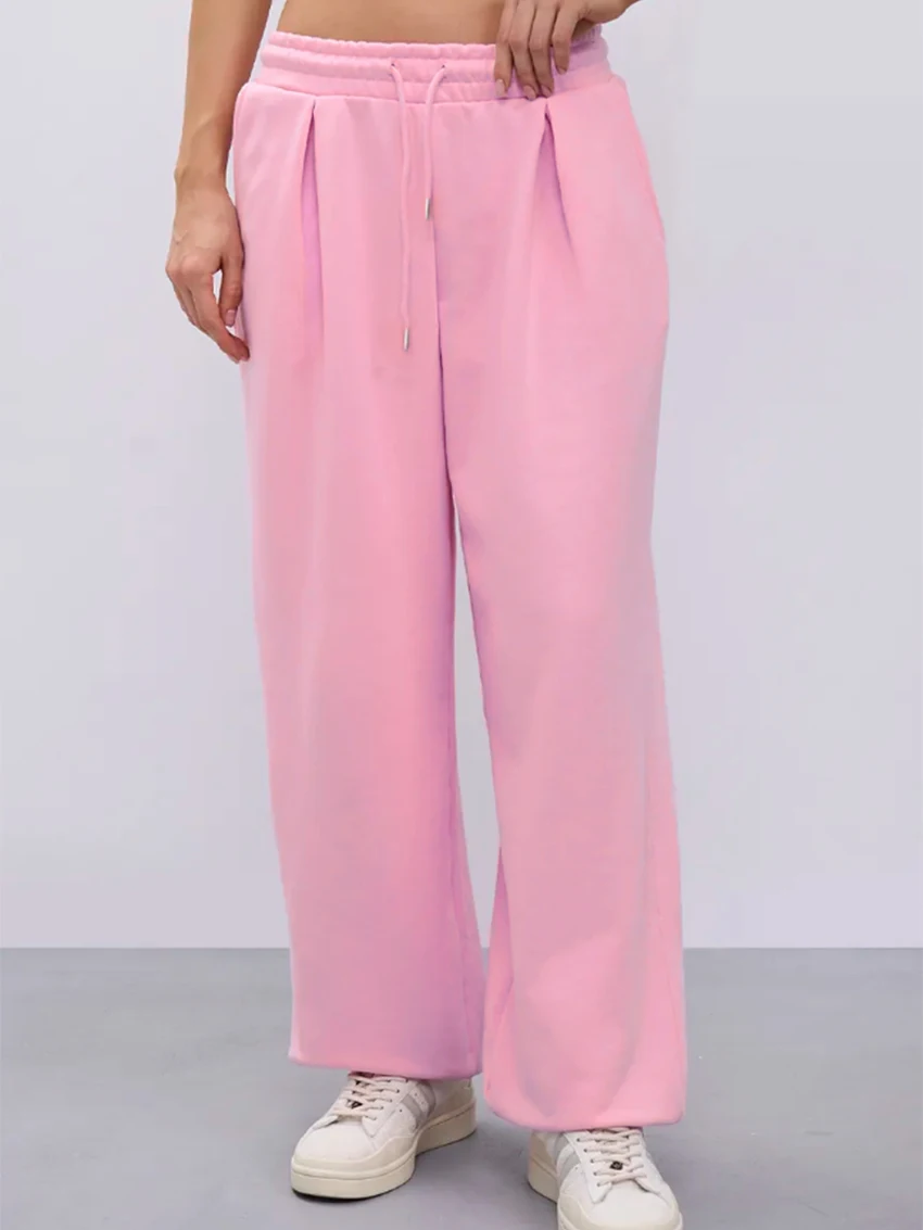 Parc Fee Spring Loose Gray Women's Pants Fashion Mid Waist Wide Trousers Elegant Classic Solid Pants Female Clothing Streetwear