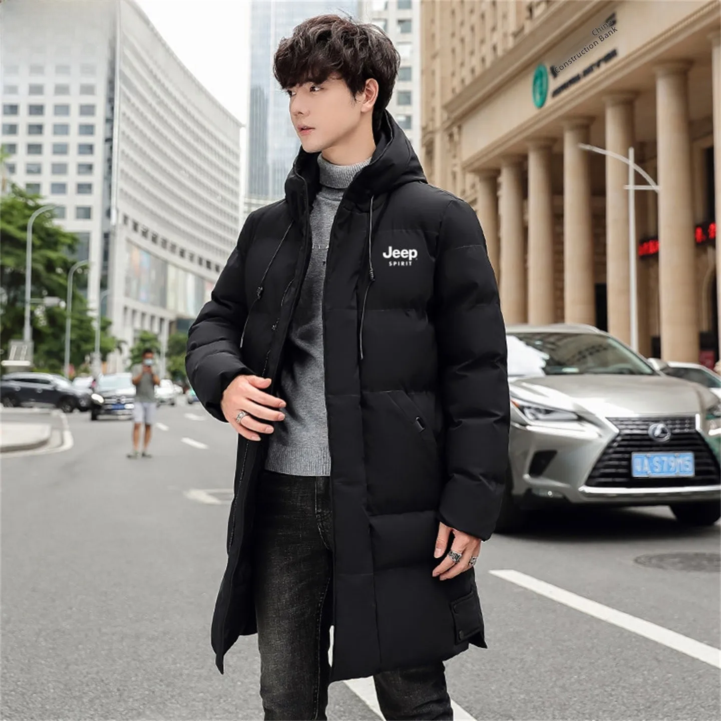 

Spirit Men's down Jaet plus Size Mid-Length Winter Coat Outdoor Casual Urban Sle Long Sve Zipper Closure Thiened
