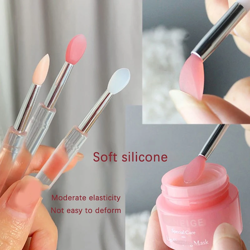 Escova portátil do bordo do silicone com tampa, bálsamo multifuncional macio, batom do aplicador, Lipgloss, escovas da composição da sombra, 3pcs