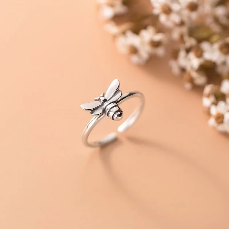 925 Sterling Silver honeybee Adjustable Rings For Women Wedding Luxury Jewelry Accessories   Jewellery