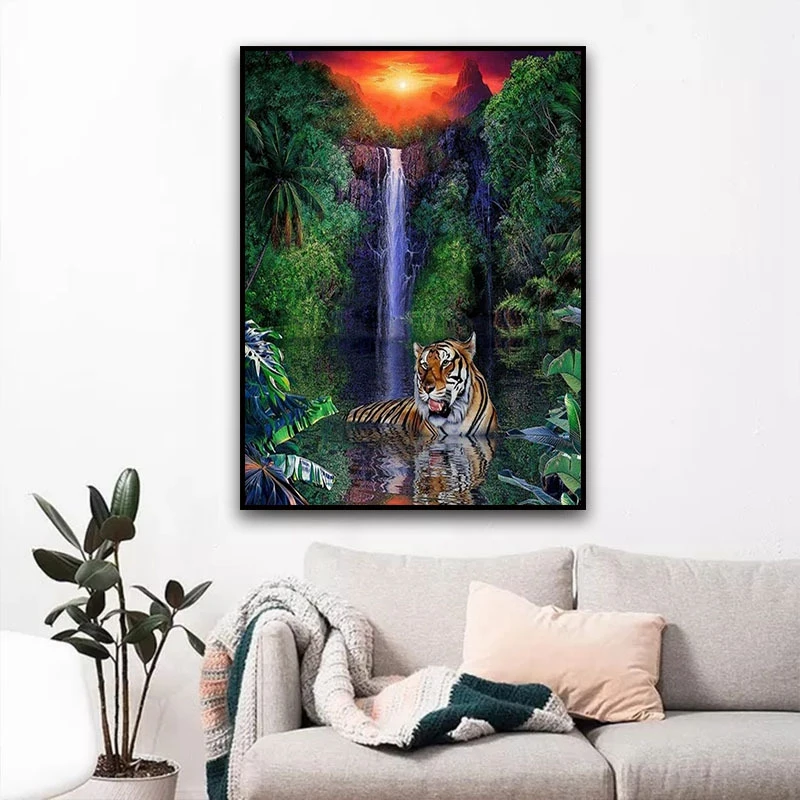 5D наборы алмазной живописи для взрослых и детей, полная дрель, тигр, алмазная художественная краска с круглыми бриллиантами, набор для рисования драгоценными камнями «сделай сам»
