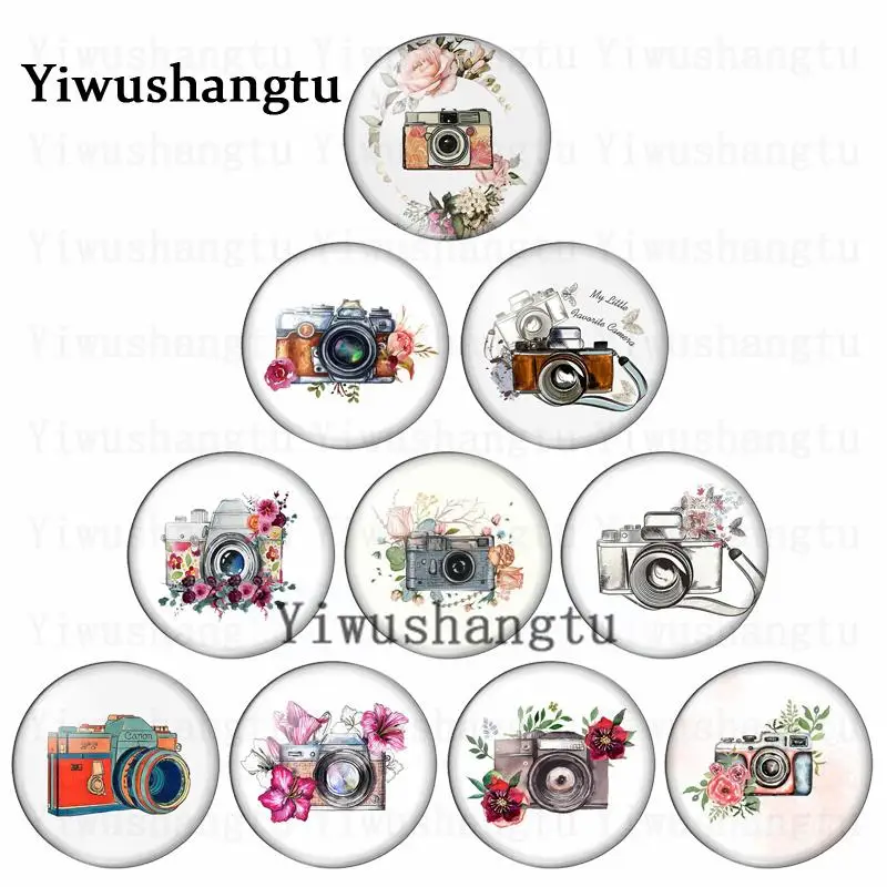 Cameras record beautiful things camera painting 12mm/20mm/25mm/30mm Round photo glass cabochon demo flat back Making findings