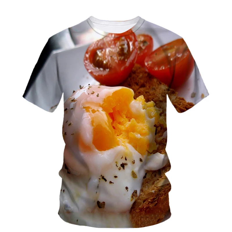 Food 3d Printed Poached Egg T-Shirt Men Funny Pattern Short Sleeve Tees Casual Sports Fitness Loose O Collar T Shirts Clothing