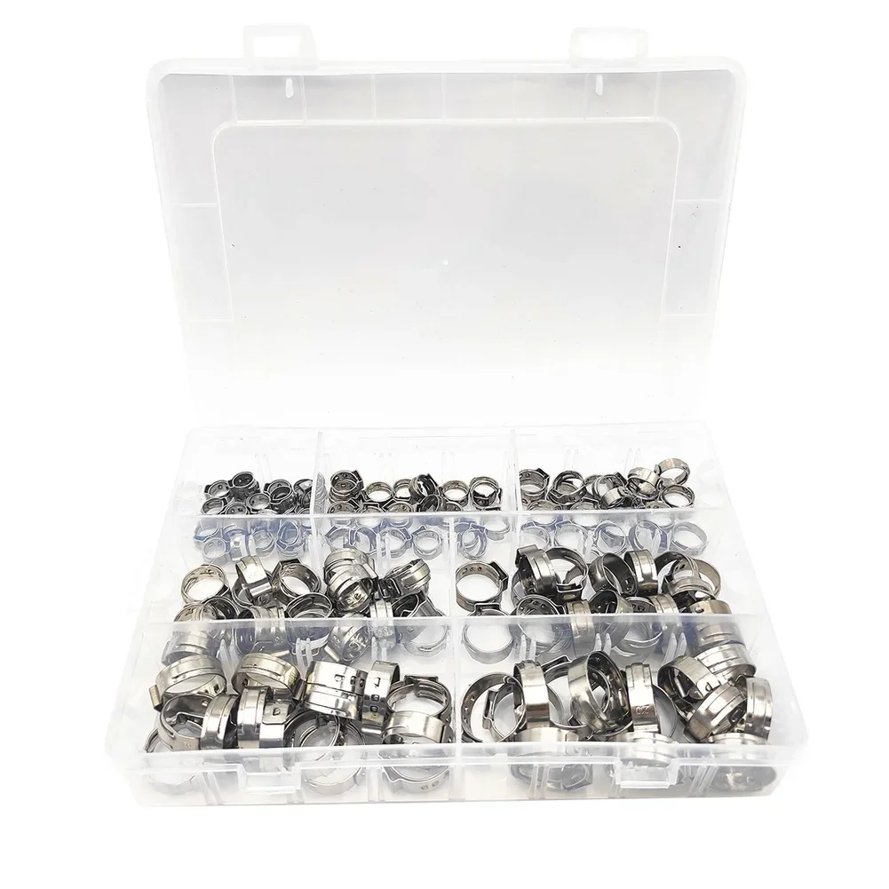 

130pcs Single-ear Clamps 304 Stainless Steel Single Ear Hose Clamp For Pipe Fastening Automotive Plumbing Hoses Tubes Securing