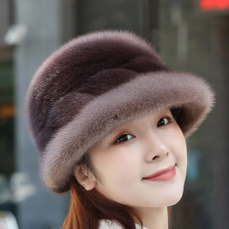 Mink Fur Hats Whole Mink Fur Cap Real Natural Mink Fur Ear Protection Fisherman Hat Female Fashion Warm Hat For Woman