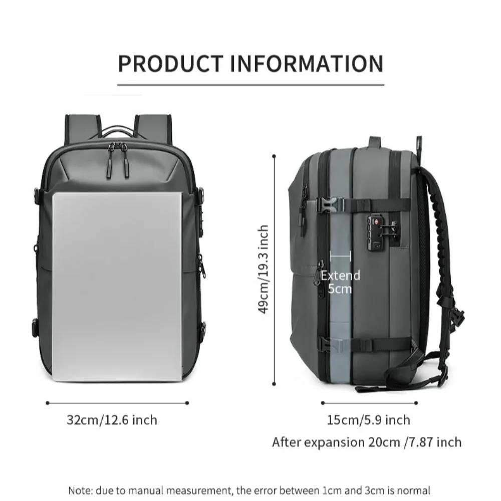 Mochila de viaje con bomba de aire para hombres y mujeres, bolsa de compresión de vacío expandible, paquete trasero de negocios, 60L