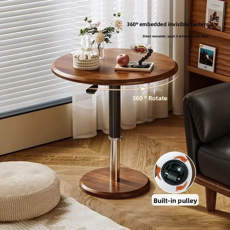 Movable Lift Side Table with Hidden Casters Adjustable Height End Table for Couch Small Rolling for Bedroom drawing room