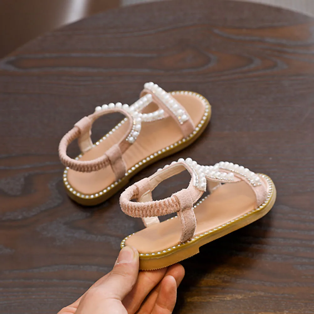 

Girls Summer PU Sandal Pink Size 3 Breathable Flat Sandals Kids Pearl Girls Sandals for Parties Festivals Daily Wear