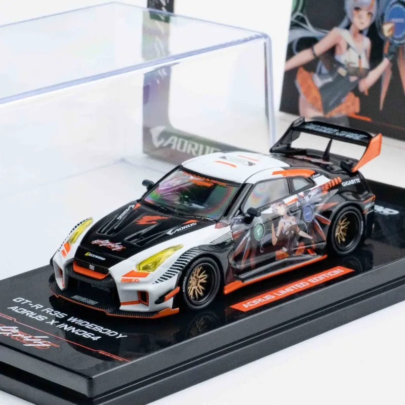 INNO 1:64 Nissan GT-R R35 Wide Body AORUS Limited Edition Alloy Car Model Adult Collectibles, Simulation Static Ornament.