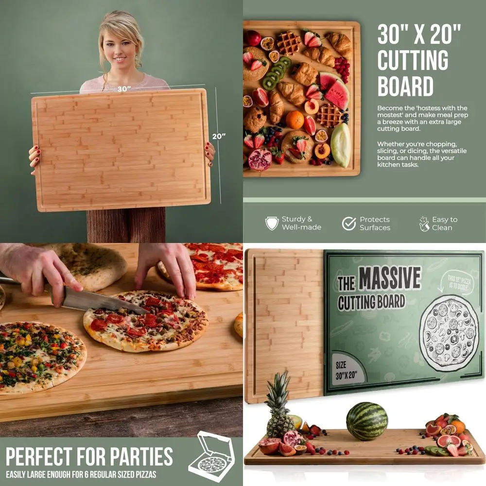 

Large Heavy-Duty Bamboo Chopping Board 30x20 for Thanksgiving - Ideal for Meat, Veg, Charcuterie, and Kitchen Countertop Use