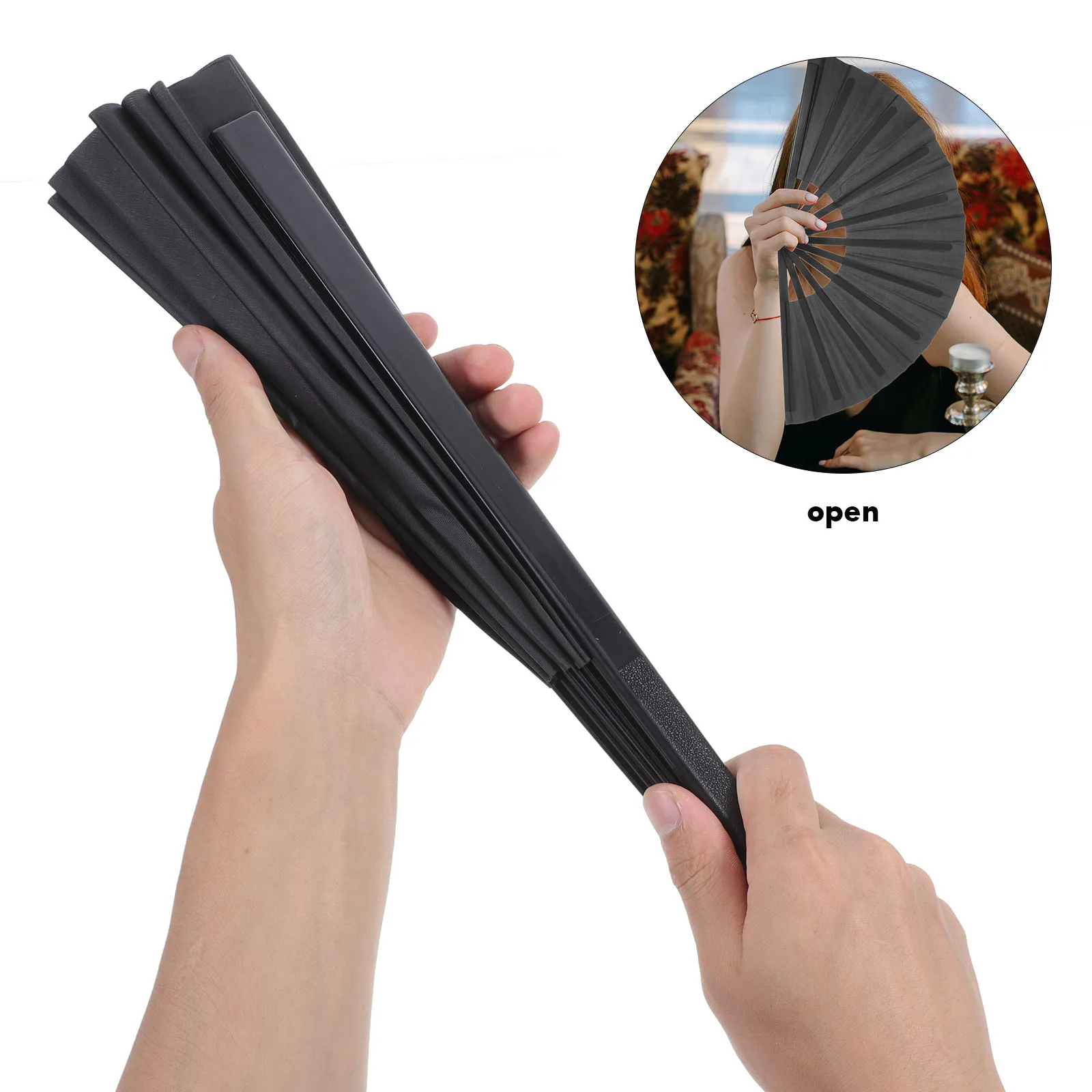 

2Pcs Black Bone Tai Ji Fan Exquisite Decorative Handheld Folding Fan Lightweight Portable Elegant Party Performance Wedding