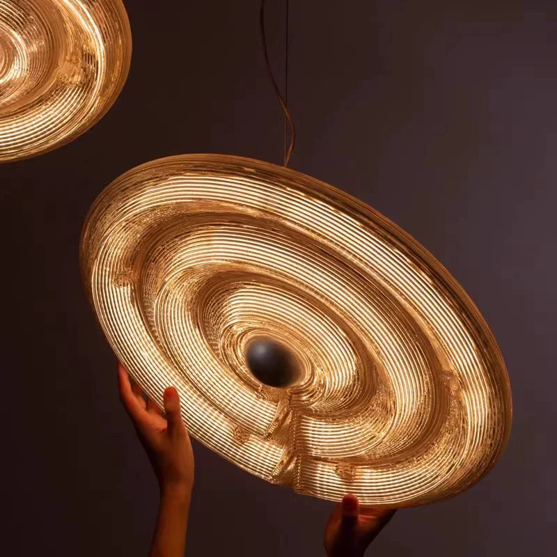 

Nordic LED Luxury Lighting Light for Living Room Duplex Dining Room Bar Lamp Corrugated Glass Pendant Light Art Round Glass Lamp