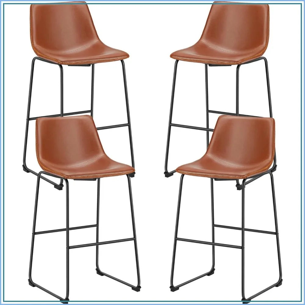 

30 inch Counter Height Bar Stools Set of 4, Faux Leather with Back, Armless Modern Kitchen Island Chairs, Metal Legs, Warm Brown