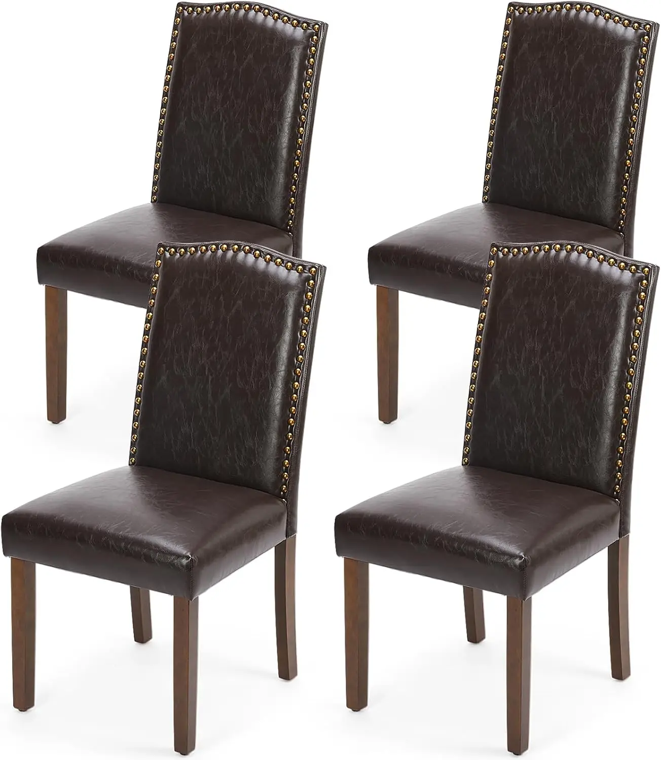 

Chairs Set of 4, Modern Upholstered Leather Dining Room Chair with Nailhead Trim and Wood Legs