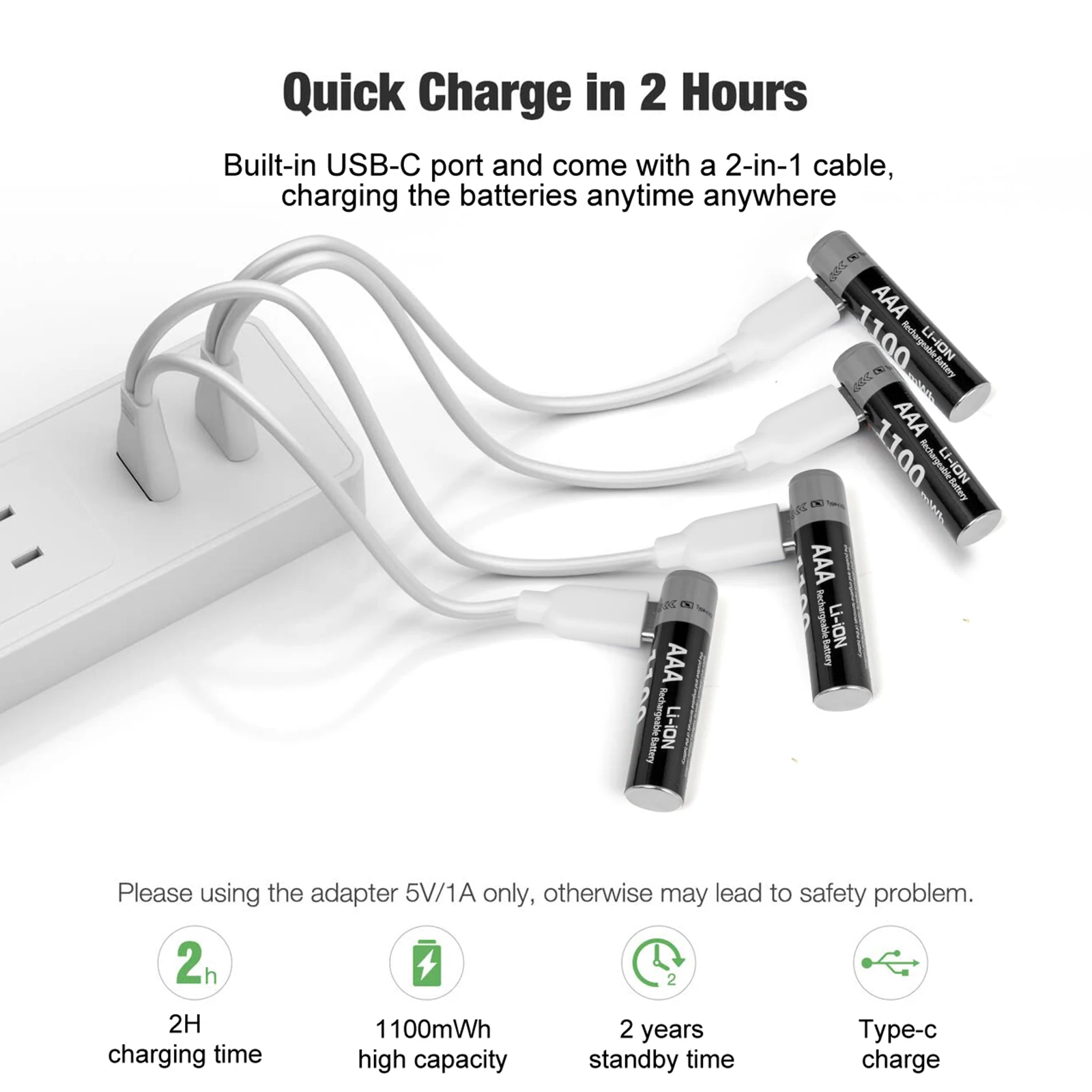 Batterie ricaricabili AIPEKE USB 1,5 V AA e Aaa Batterie al litio aaa da 1100 mWh per giocattoli Telecomando Mouse tastiera gamepad